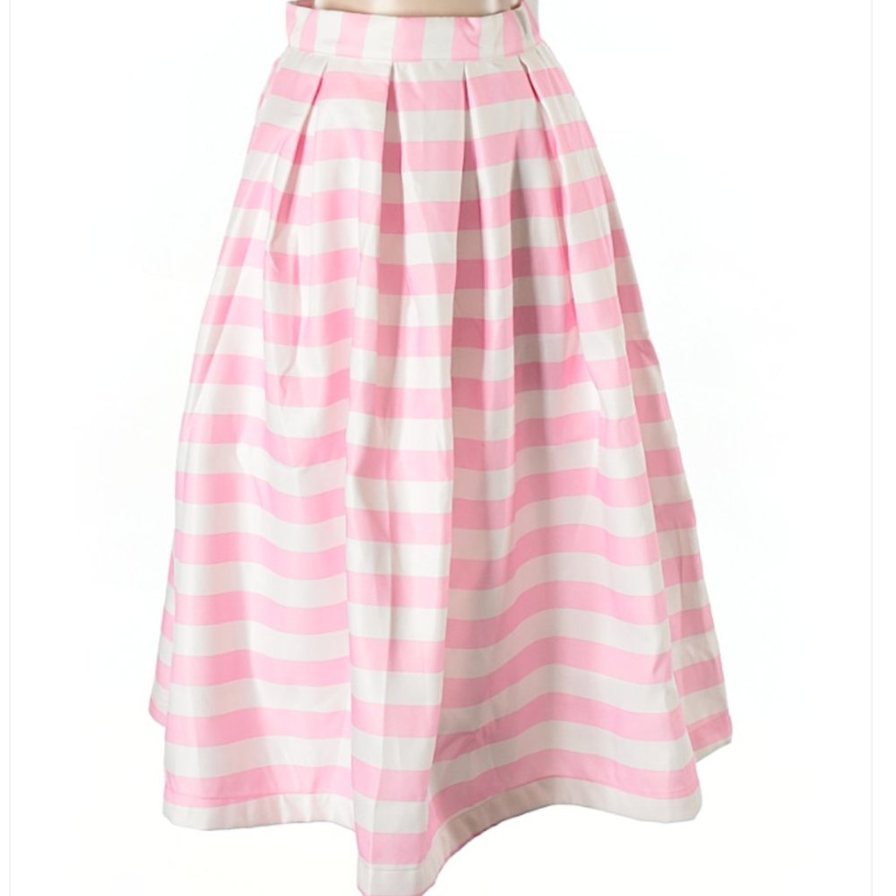 Chic Wish Style Pink Stripe Midi Skirt Pockets